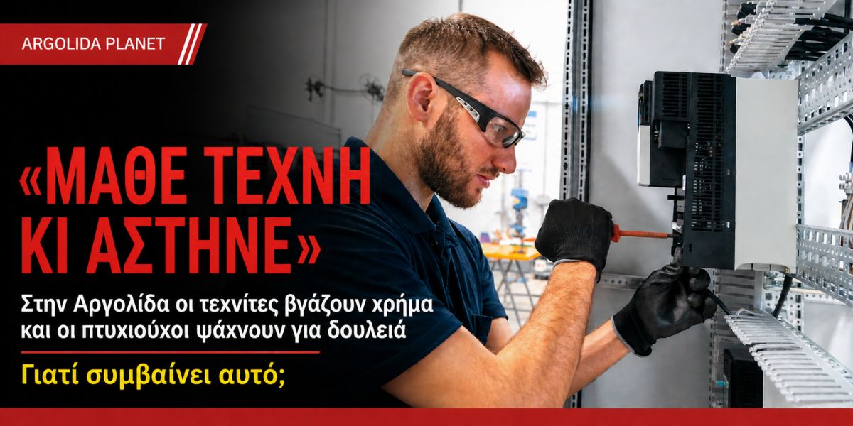 Γιατί στην Αργολίδα οι ηλεκτρολόγοι και οι υδραυλικοί βγάζουν περισσότερα από τους πτυχιούχους